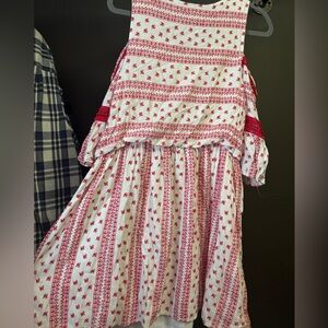 Skies Are Blue Red and White Cold Shoulder Dress